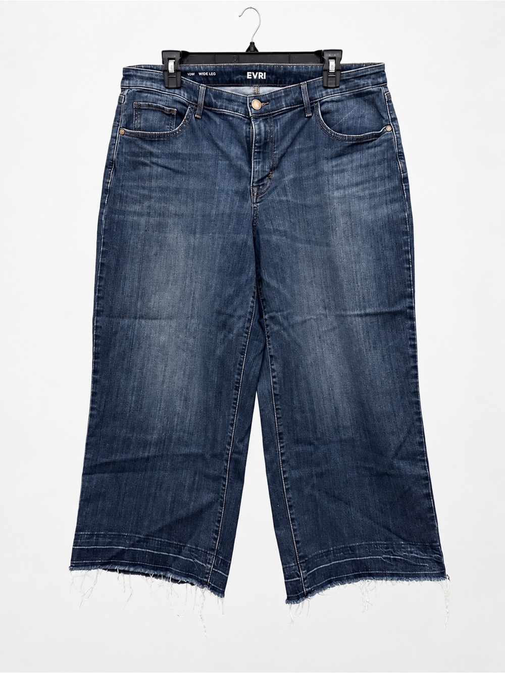 EVRI Women’s Wide Leg Cropped Jeans Size 16W Dark Wash Raw Hem